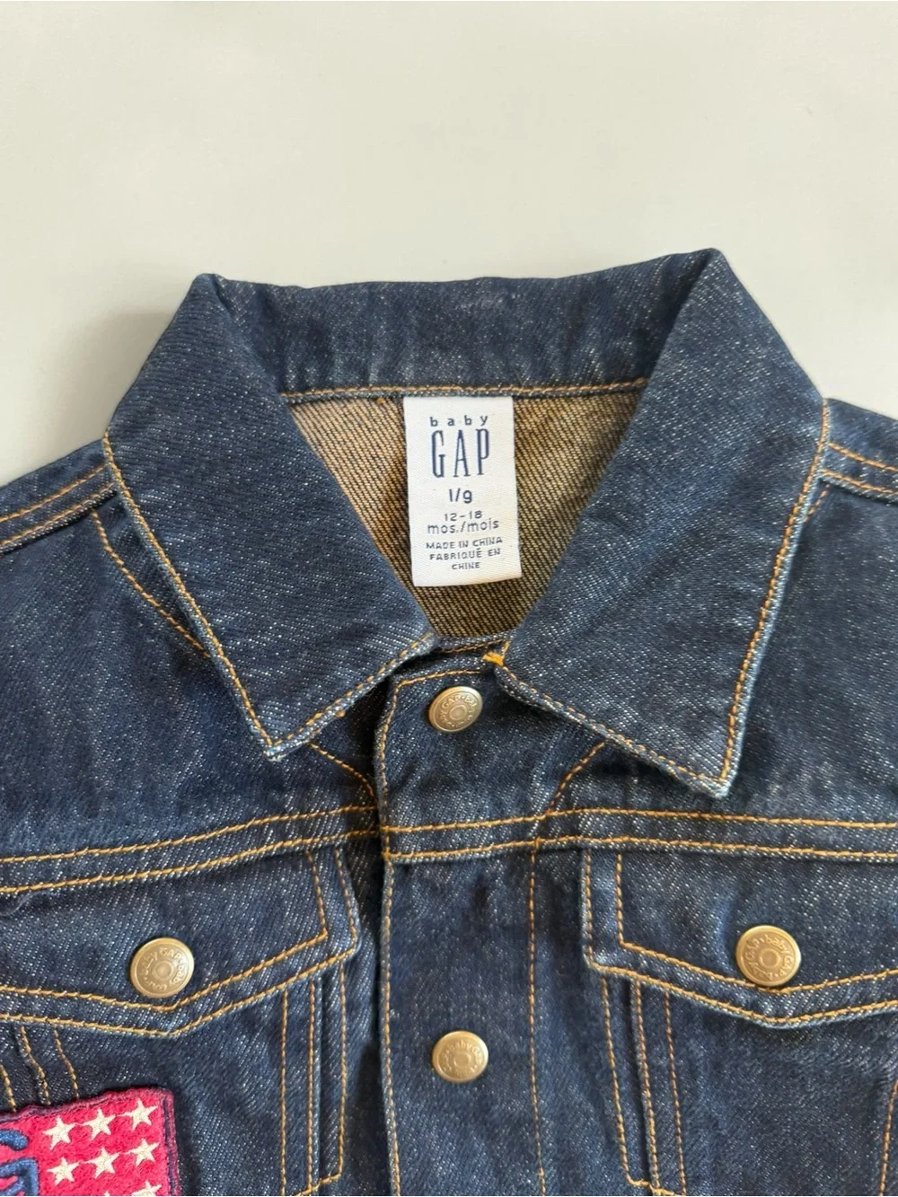 VINTAGE GAP EUC Dark Wash Denim Sports Soccer Football Patch Denim Jacket